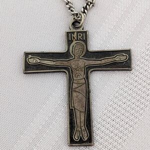 Cross Necklace Christian Cursillo Crucifix Antaya Silver 24 Inch Chain Vintage